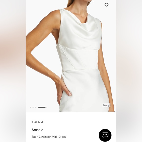 Amsale Satin Cowl Neck Midi Dress Ivory - Picture 2 of 6